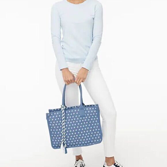 J Crew Women's Structured Chambray Cotton Tote Bag Blue‎ NEW $128 - Picture 3 of 3